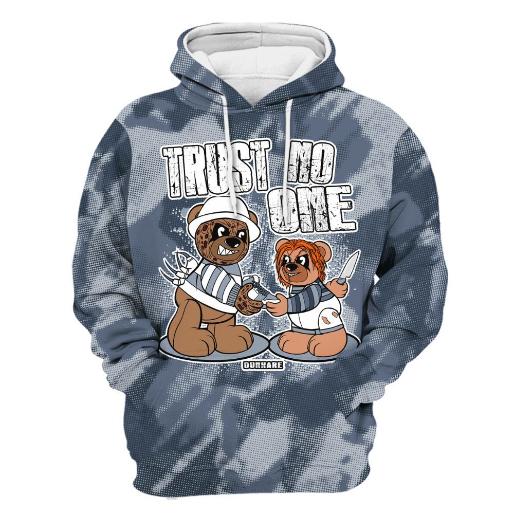 Hoodie To Match Low Diffused Blue 11s - Trust No One Bear Abstract Halftone All Over Print
