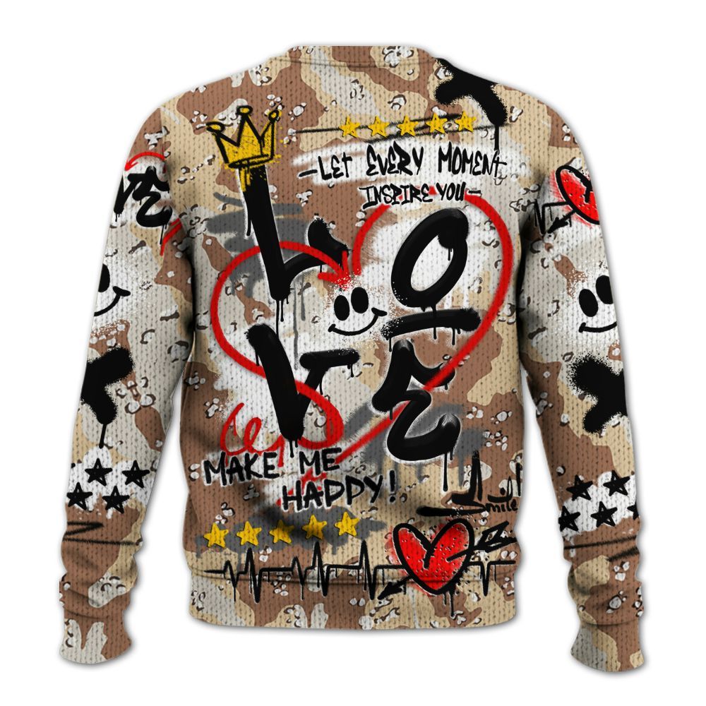 Knitted Sweater To Match Desert Camo 3s - Happy Love Beats Graffiti Streetwear