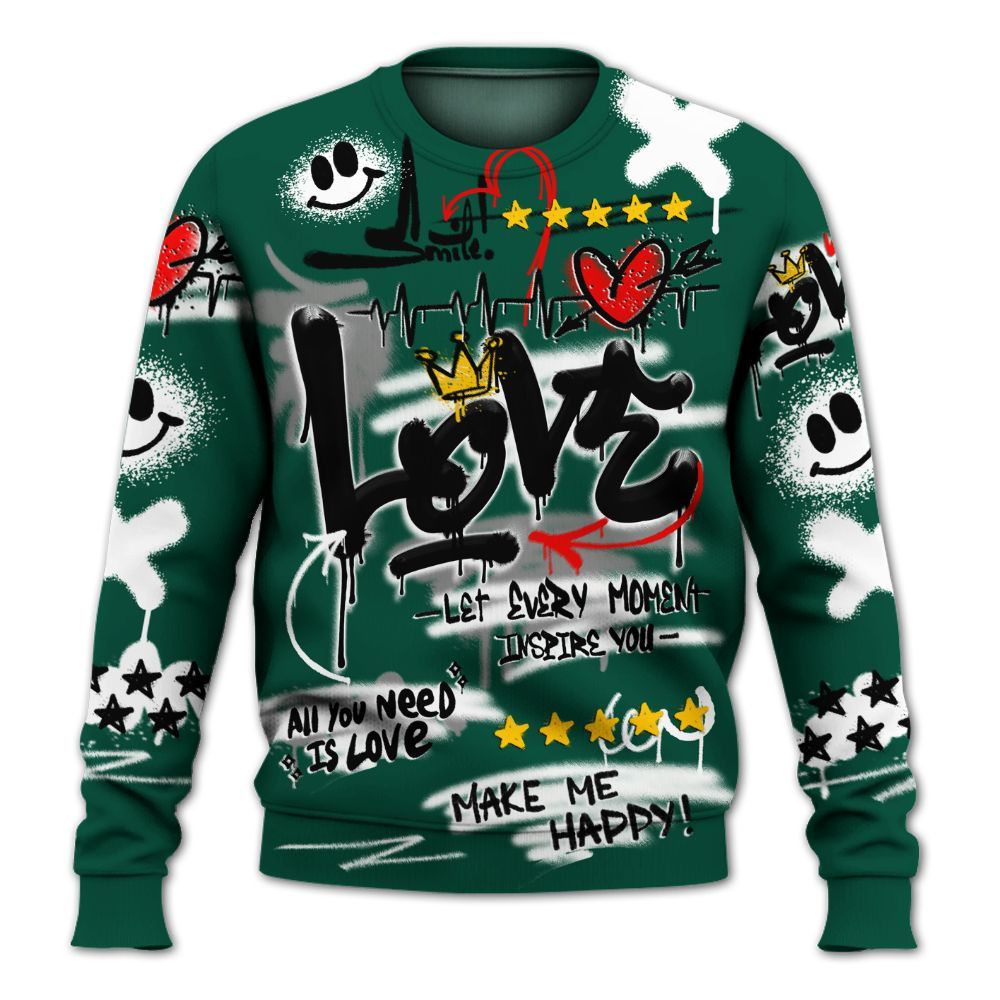 Sweatshirt To Match Oxidized Green 4s - Happy Love Beats Graffiti Streetwear All Over Print