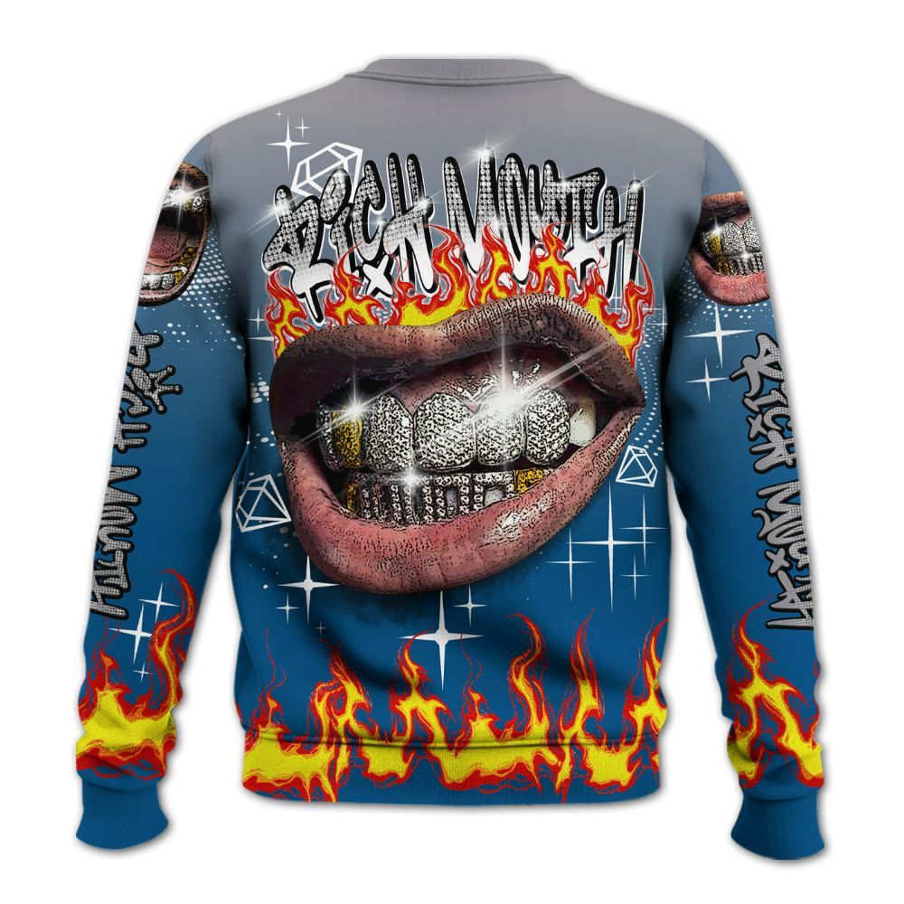 Sweatshirt To Match High OG True Blue 1s - Rich Mouth Fire Rap Retro 90s All Over Print