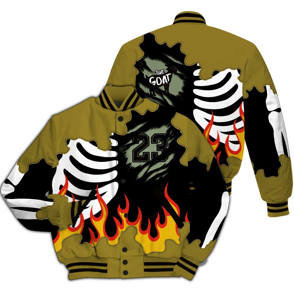 Varsity Jacket To Match Air Flightposite Metallic Gold - Burning Skeleton 23 G.O.A.T All Over Print