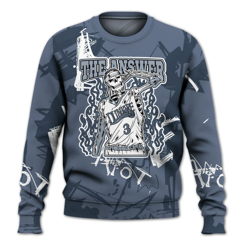 Sweatshirt To Match Low Diffused Blue 11s - Allen Answer Skeleton Messyz All Over Print