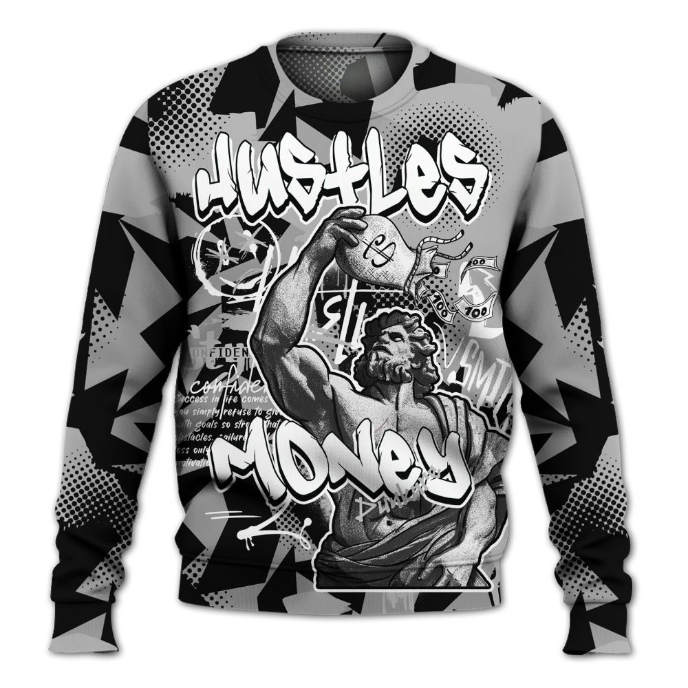 Sweatshirt To Match Black Wolf Grey 12s - Huslte Money Retro All Over Print