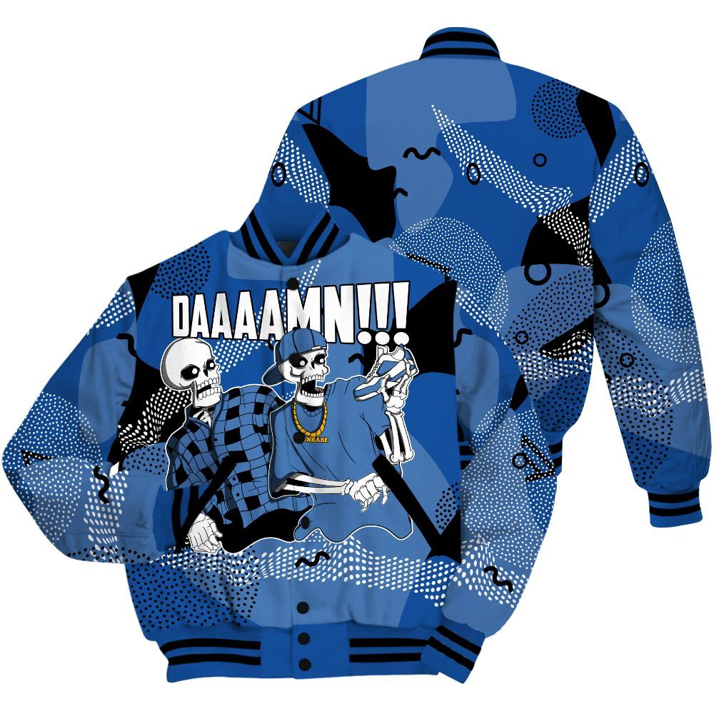 Varsity Jacket To Match Low Space Royal 11s - Graphic Meme Damnn All Over Print