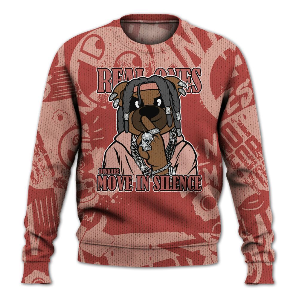 Knitted Sweater To Match Dune Red 13s - Silent Achievers Bear Monogram Graffiti