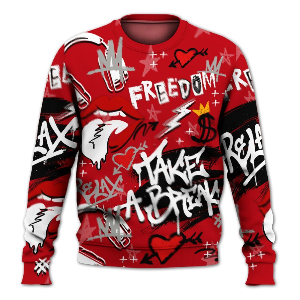 Sweatshirt To Match Air Griffey Max Gray Reds 1s - Take Break Freedom Graffiti Streetwear All Over Print