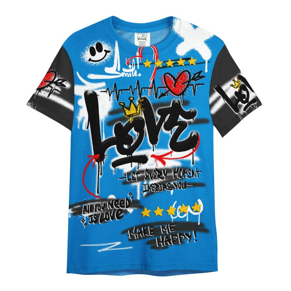 Shirt To Match High OG FragmentxULA White Black 1s - Happy Love Beats Graffiti Streetwear All Over Print