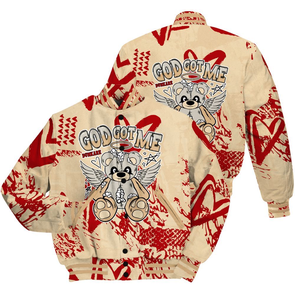 Varsity Jacket To Match Dunk Low Strawberry Waffle Shirt - Gods Guides Me Bear Heart Grunge All Over Print