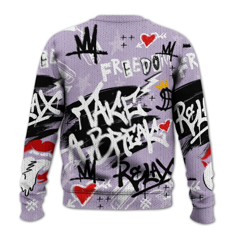 Knitted Sweater To Match Low Pure Violet 11s - Take Break Freedom Graffiti Streetwear