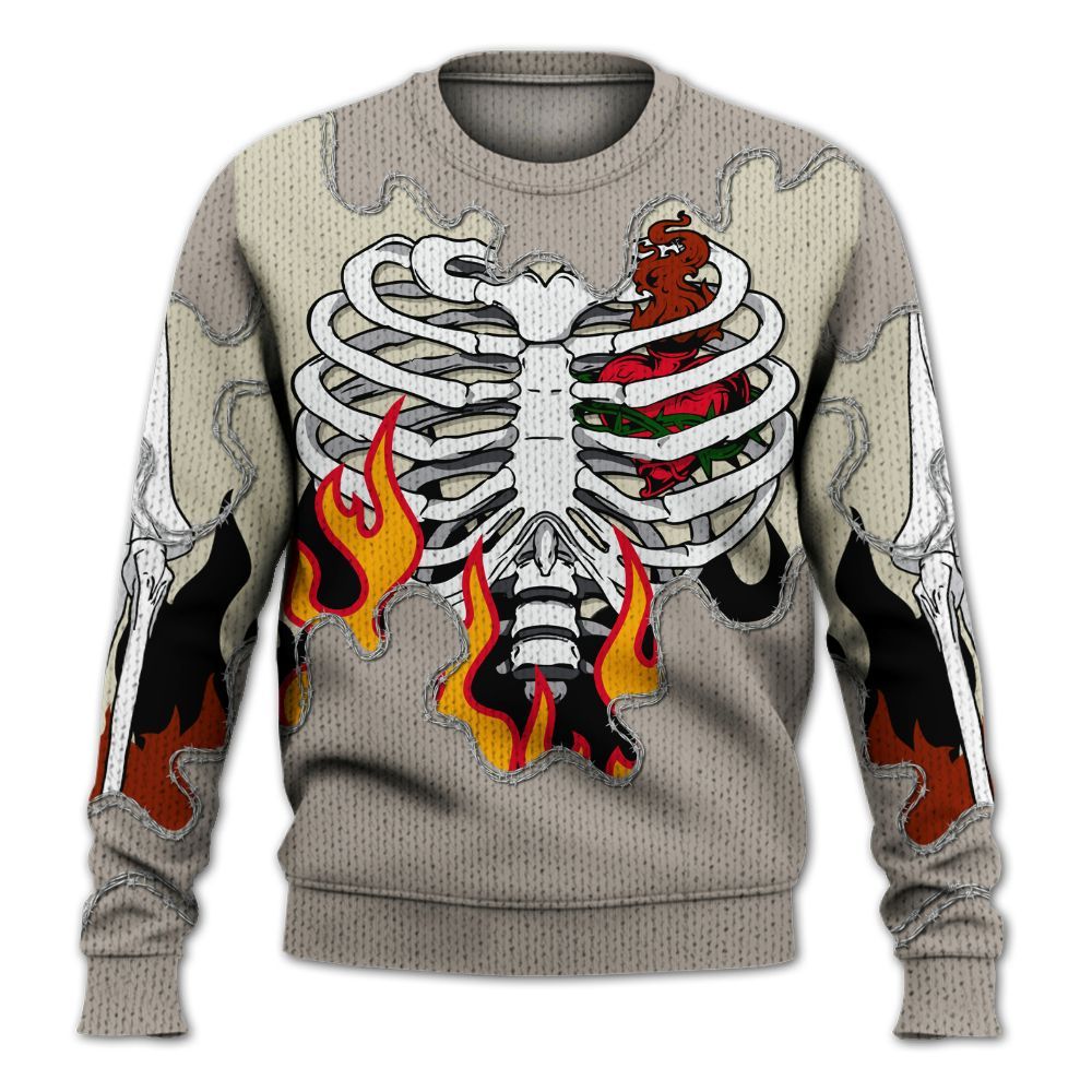Knitted Sweater To Match El Grito 5s - Skeleton Heart On Fire
