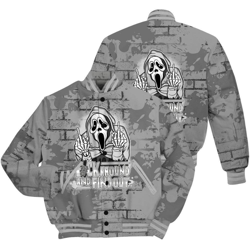Varsity Jacket To Match Black Wolf Grey 12s Shirt - F#CK And Find Out Graphic Halloween All Over Print