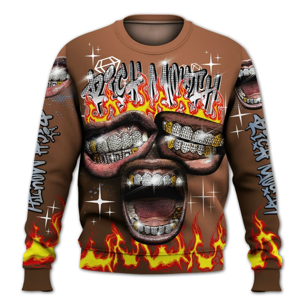 Sweatshirt To Match Air Foamposite Metallic Copper - Rich Mouth Fire Rap Retro 90s All Over Print