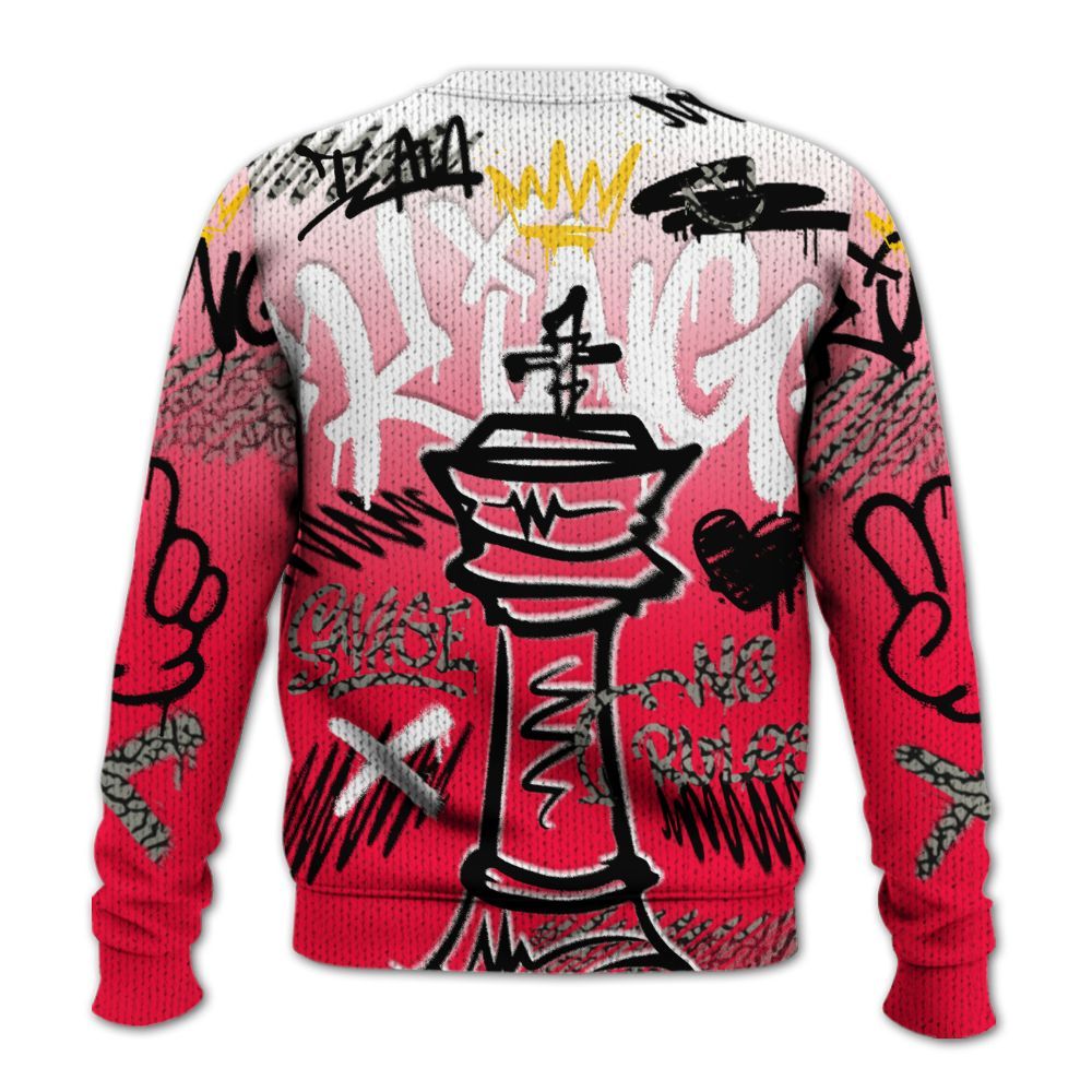 Knitted Sweater To Match Retro Fire Red 3s - Street King Chess Streetwear