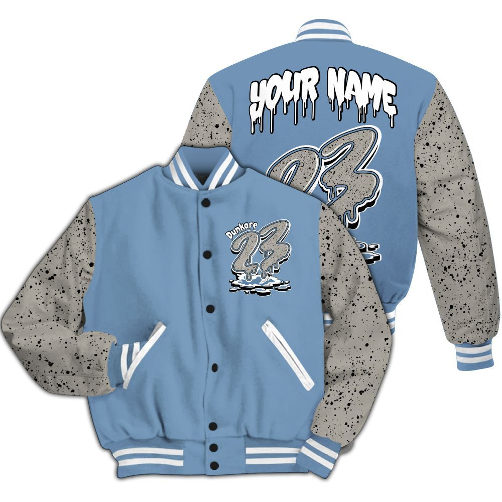 Varsity Jacket To Match University Blue 4s - Custom Name 23 Drip All Over Print