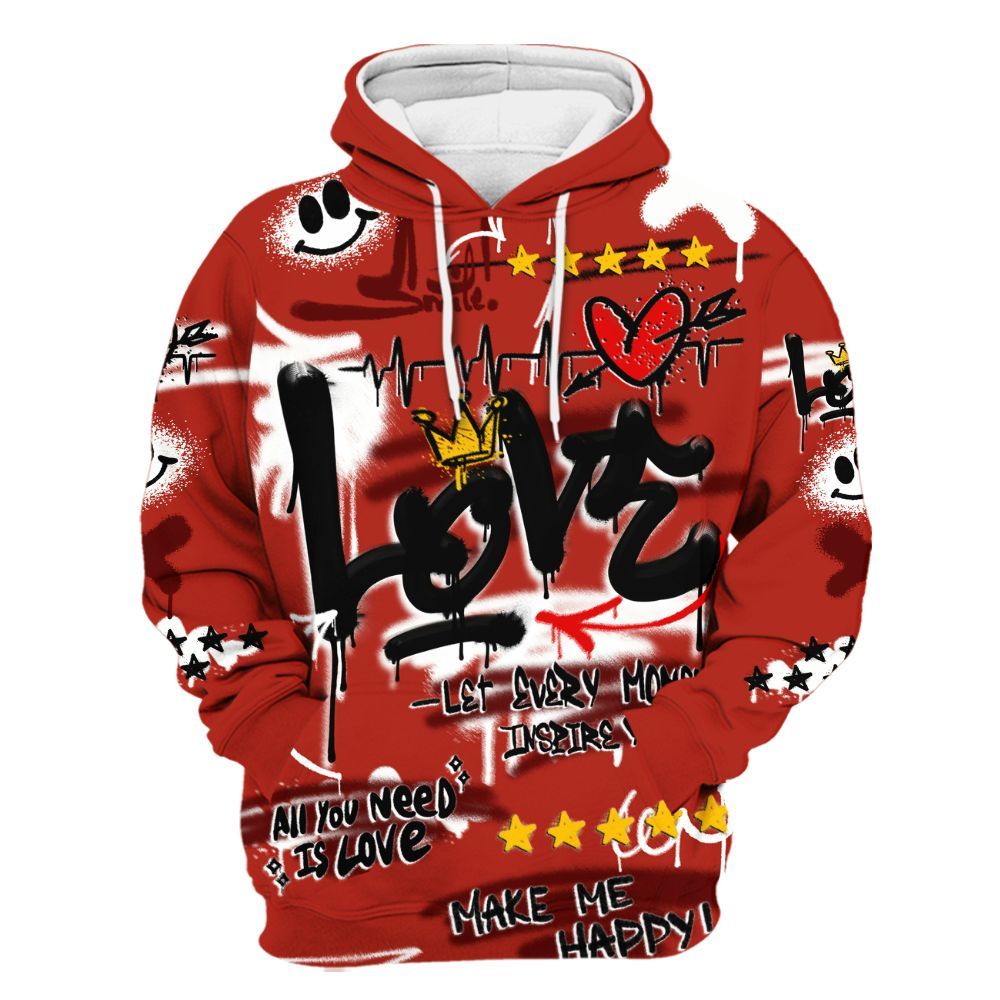 Hoodie To Match SP Firewood Orange 4s - Happy Love Beats Graffiti Streetwear All Over Print