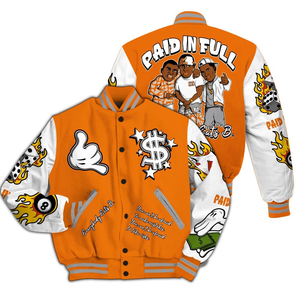 Varsity Jacket To Match Orange Citrus 3s - Everybody Paid In Full Graphic All Over Print