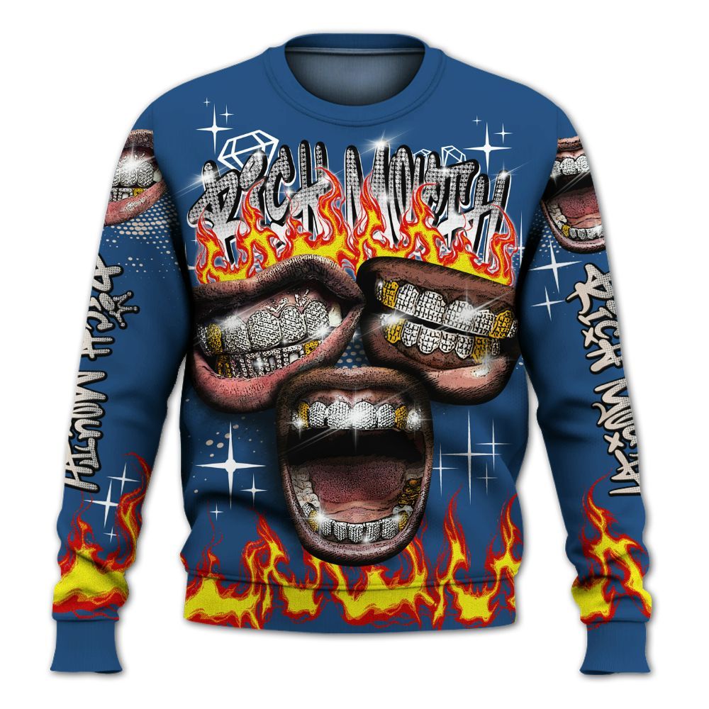 Sweatshirt To Match High OG Midnight Navy 1s - Rich Mouth Fire Rap Retro 90s All Over Print