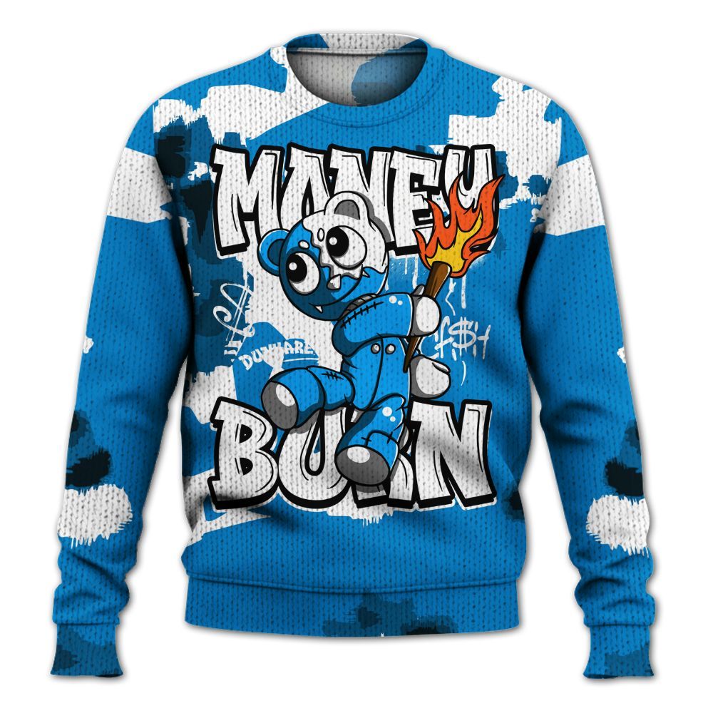 Knitted Sweater To Match Industrial Blue 4s - Money Burn Retro Military Blue 4s Outfit
