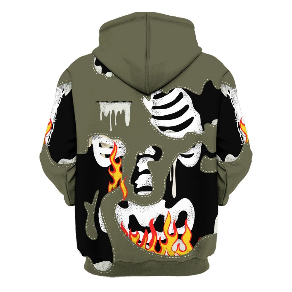 Hoodie To Match Travis Scott Low OG Medium Olive 1s - Skeleton Smile Flame Drip All Over Print