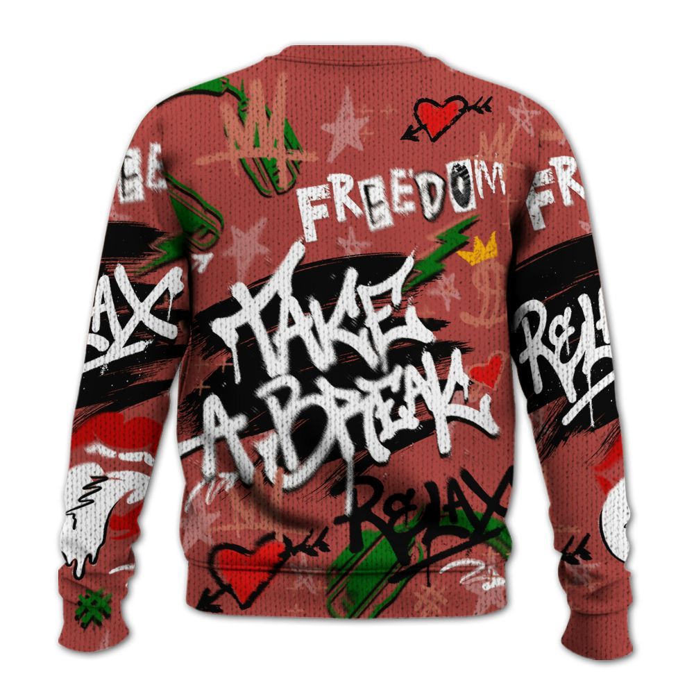 Knitted Sweater To Match Dune Red 13s - Take Break Freedom Graffiti Streetwear