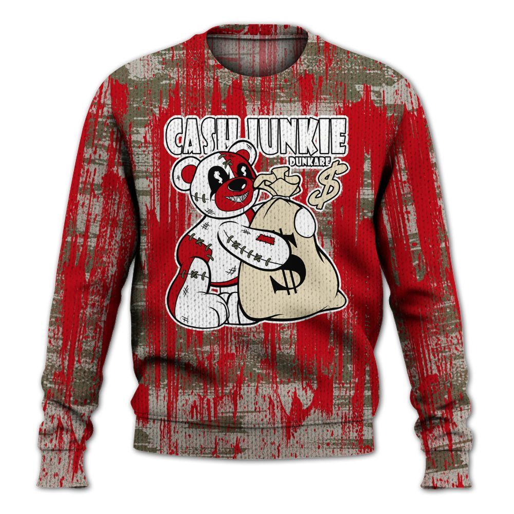 Knitted Sweater To Match Low OG Medium Olive 1s - Cashs Junkie Bear Glitch Art