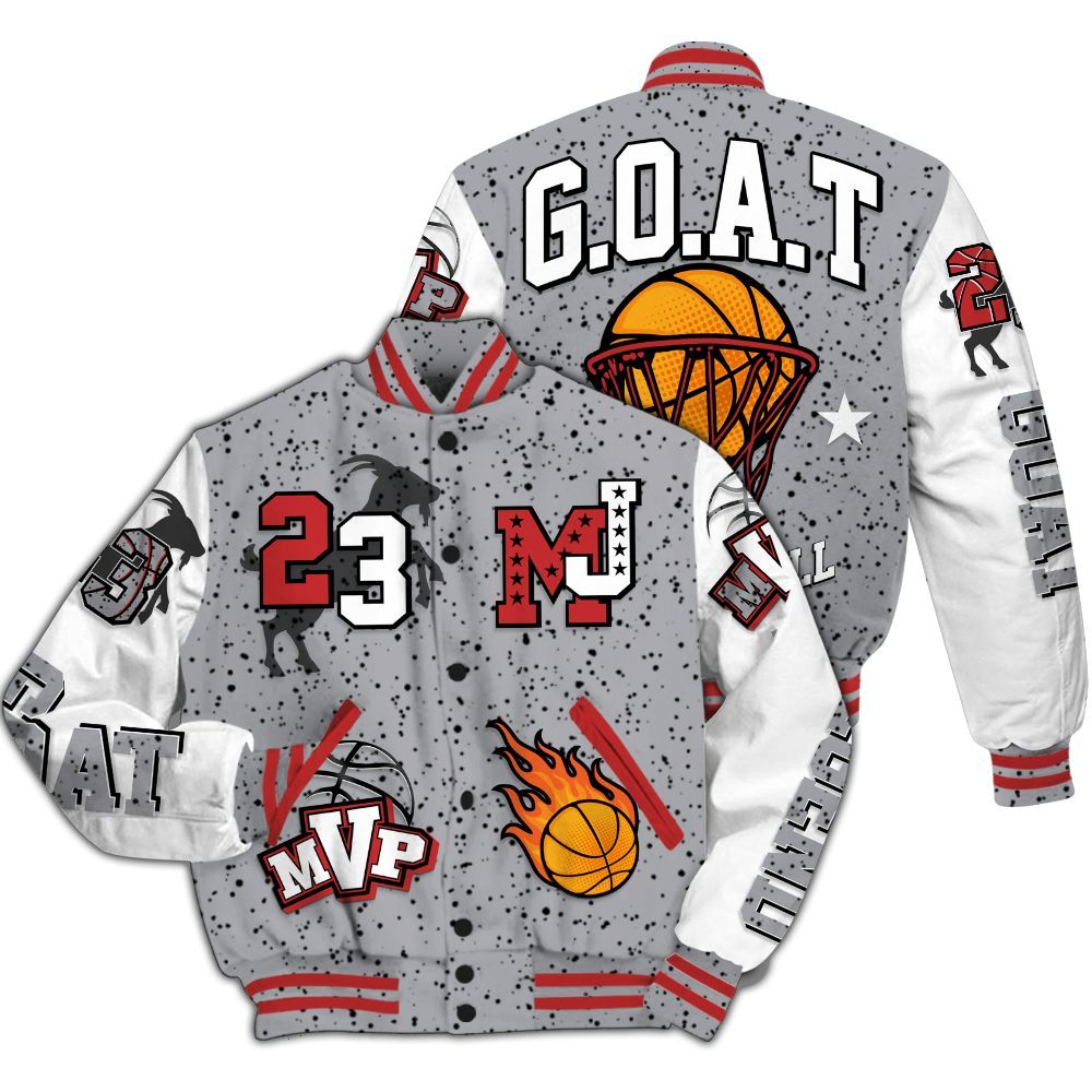 Varsity Jacket To Match White Cement 4s - 23 Goat MVP Basketball All Over Print