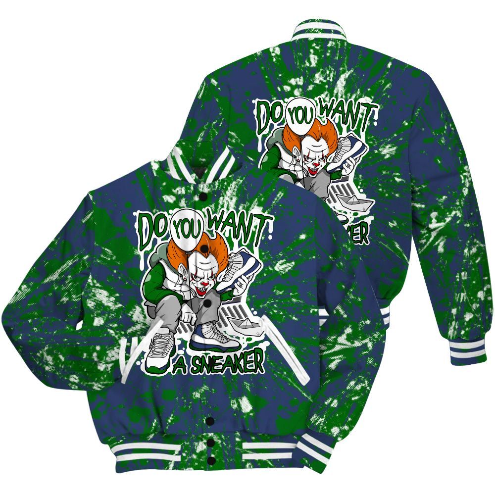 Varsity Jacket To Match Midnight Navy 13s Shirt - Clown Scary Sneakers Graphic Halloween All Over Print