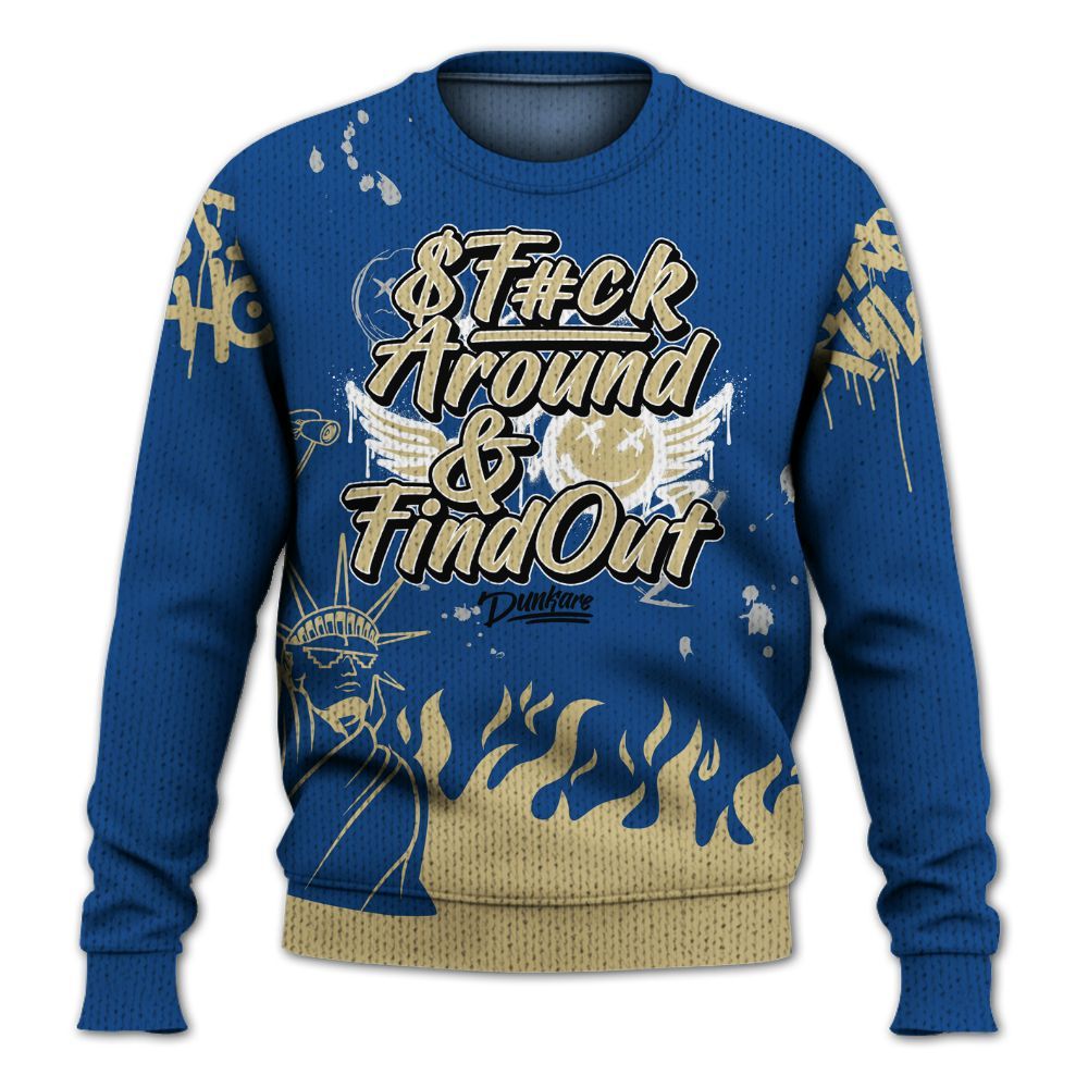 Knitted Sweater To Match Air Ship Royal Blue - Graphic Fck Around Find Out