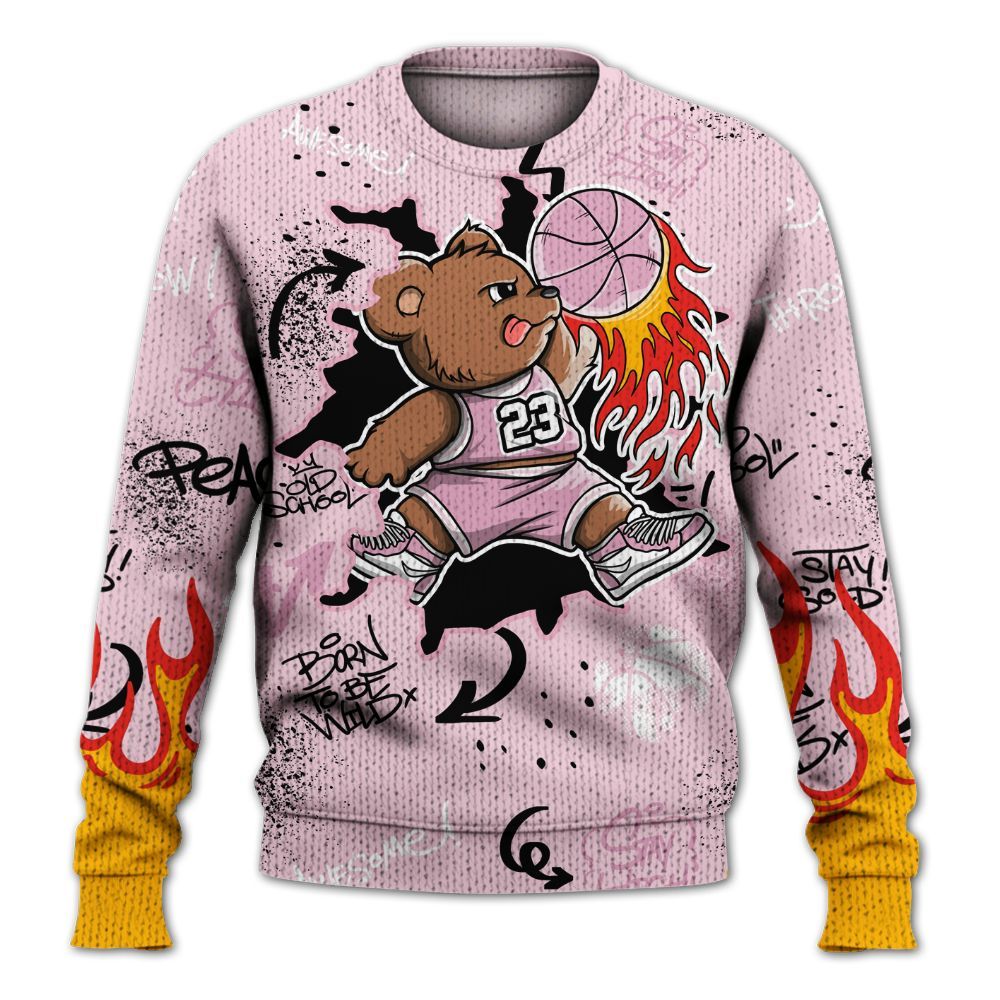 Knitted Sweater To Match Orchid 4s - Number 23 Basketball Bear Custom Name
