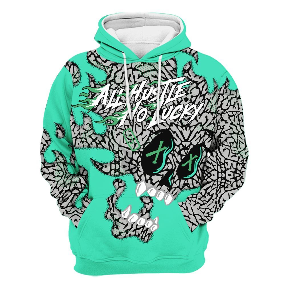 Hoodie To Match Black Green Glow 3s - All Hustle No Lucky Skull Green Glow 3s All Over Print