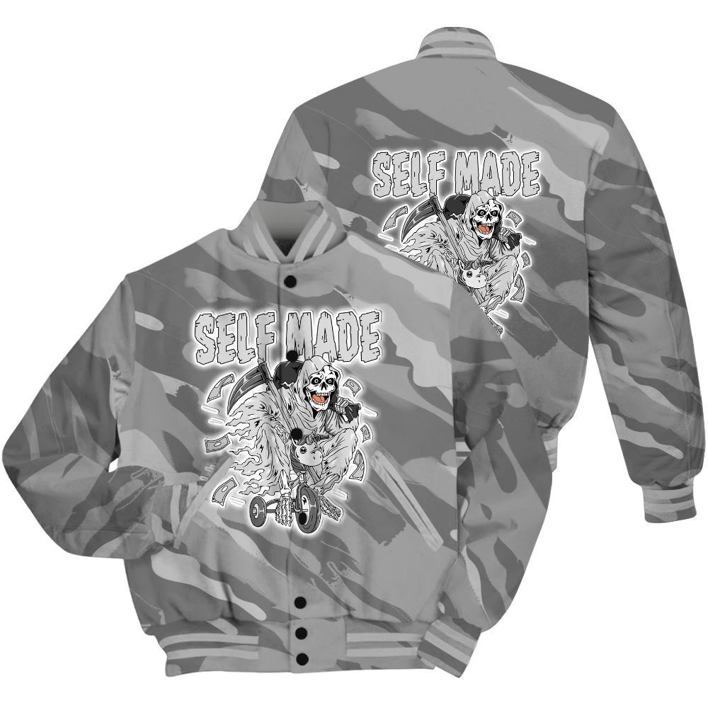 Varsity Jacket To Match Black Wolf Grey 12s Shirt - Self Make Skeleton Colored All Over Print