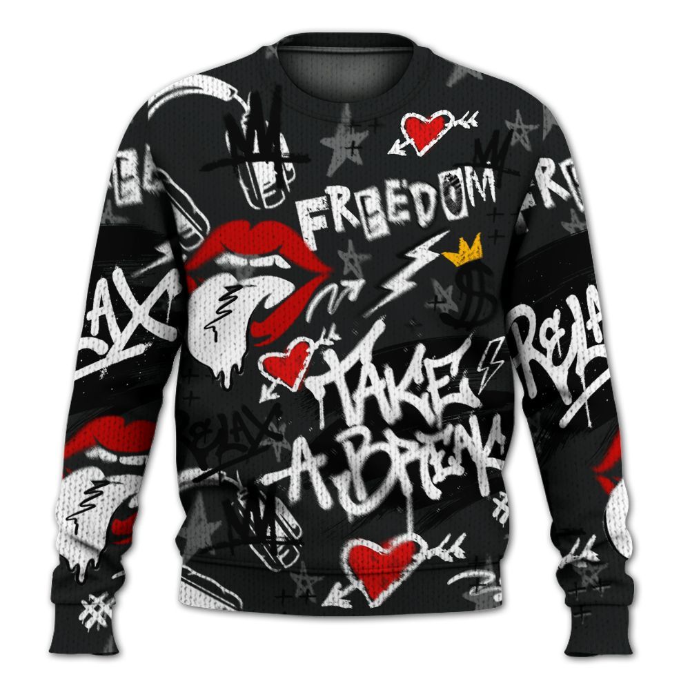 Knitted Sweater To Match Low 85 Metallic Black 1s - Take Break Freedom Graffiti Streetwear