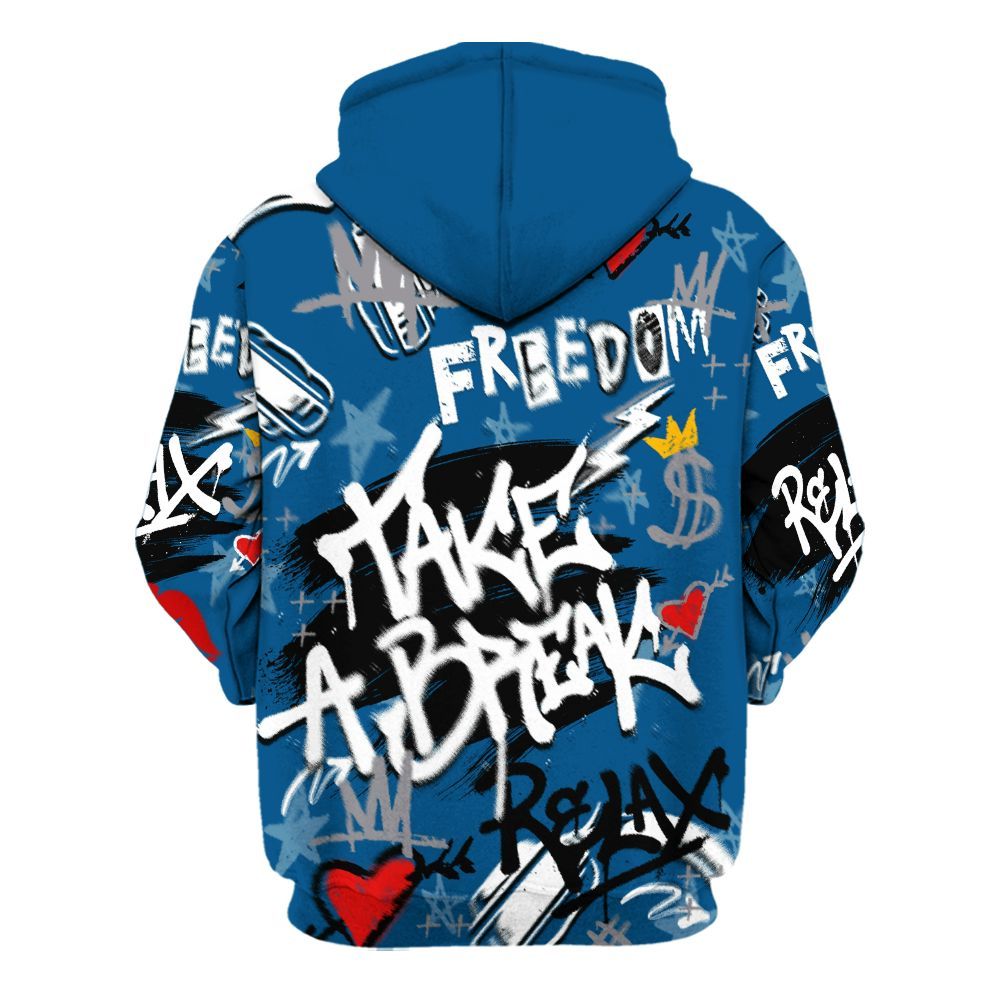 Hoodie To Match High OG True Blue 1s - Take Break Freedom Graffiti Streetwear All Over Print