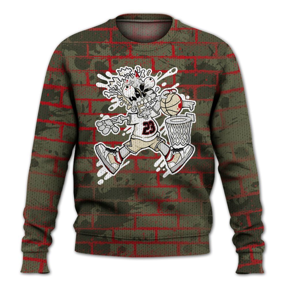 Knitted Sweater To Match Travis Scott Low OG Medium Olive 1s - 85's Dunks Graphic Halloween