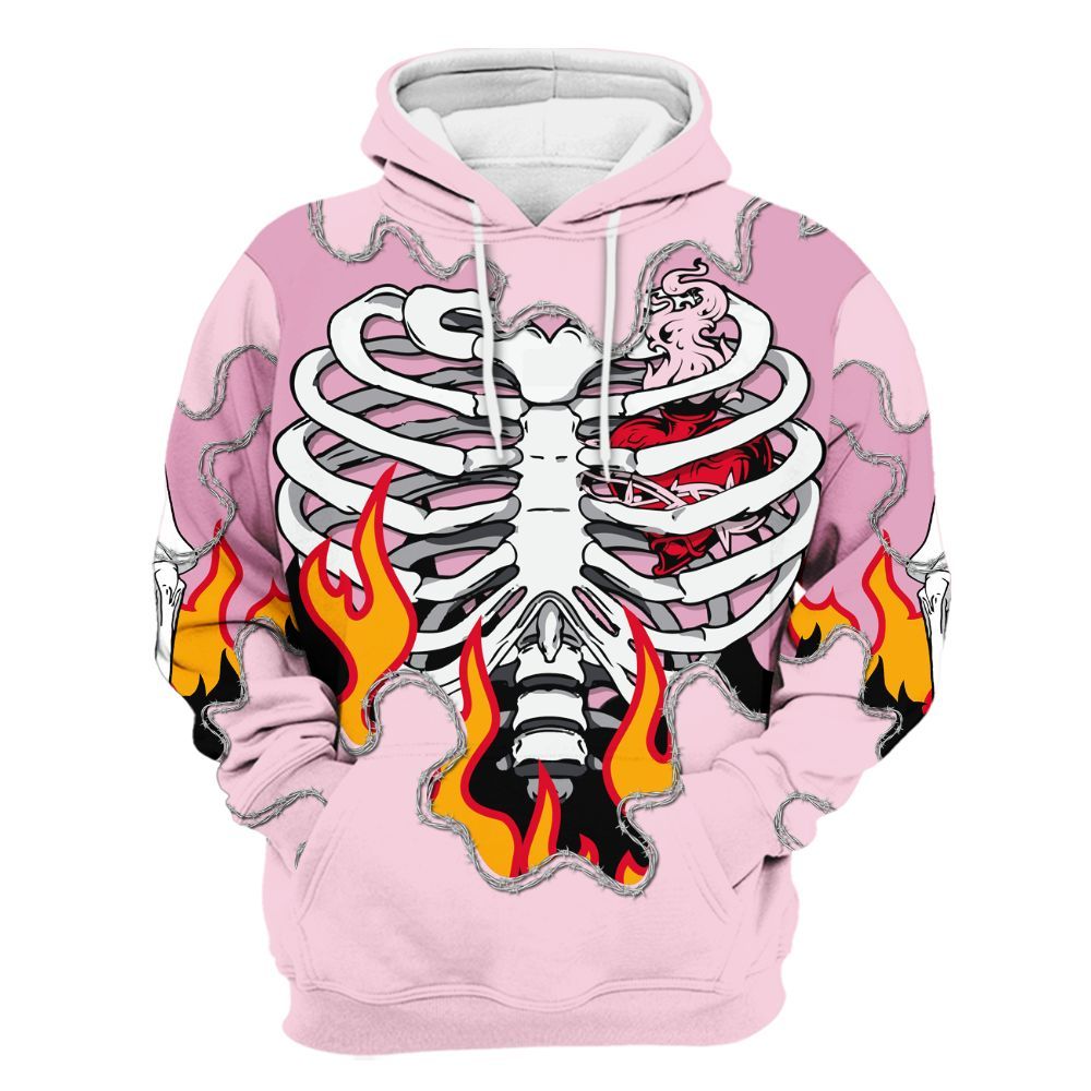 Hoodie To Match Orchid 4s - Skeleton Heart On Fire All Over Print