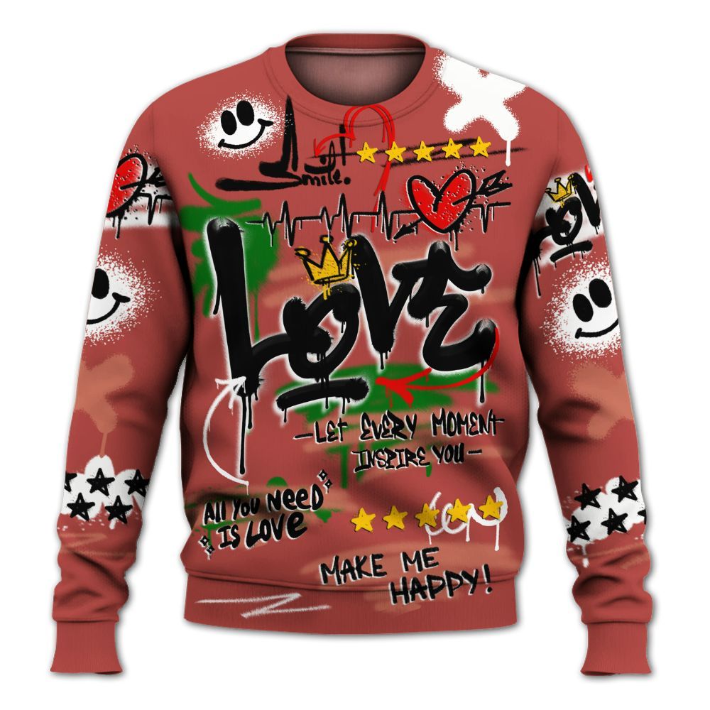 Sweatshirt To Match Dune Red 13s - Happy Love Beats Graffiti Streetwear All Over Print