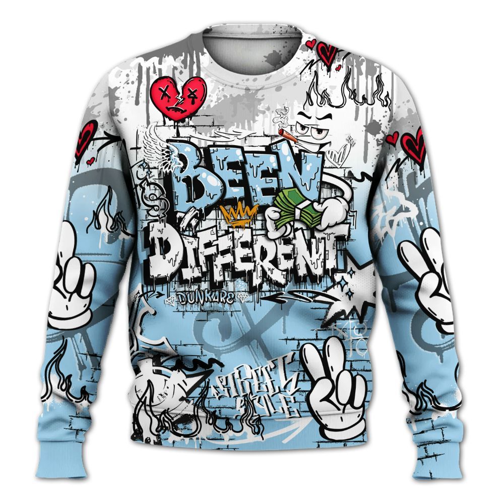 Sweatshirt To Match Legend Blue 11s - Been Dif2erent Drip Graffiti All Over Print