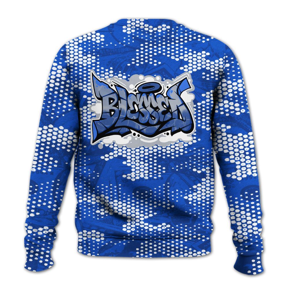 Sweatshirt To Match Air Foamposite One Royal - Blessing Graphic Banknotes All Over Print