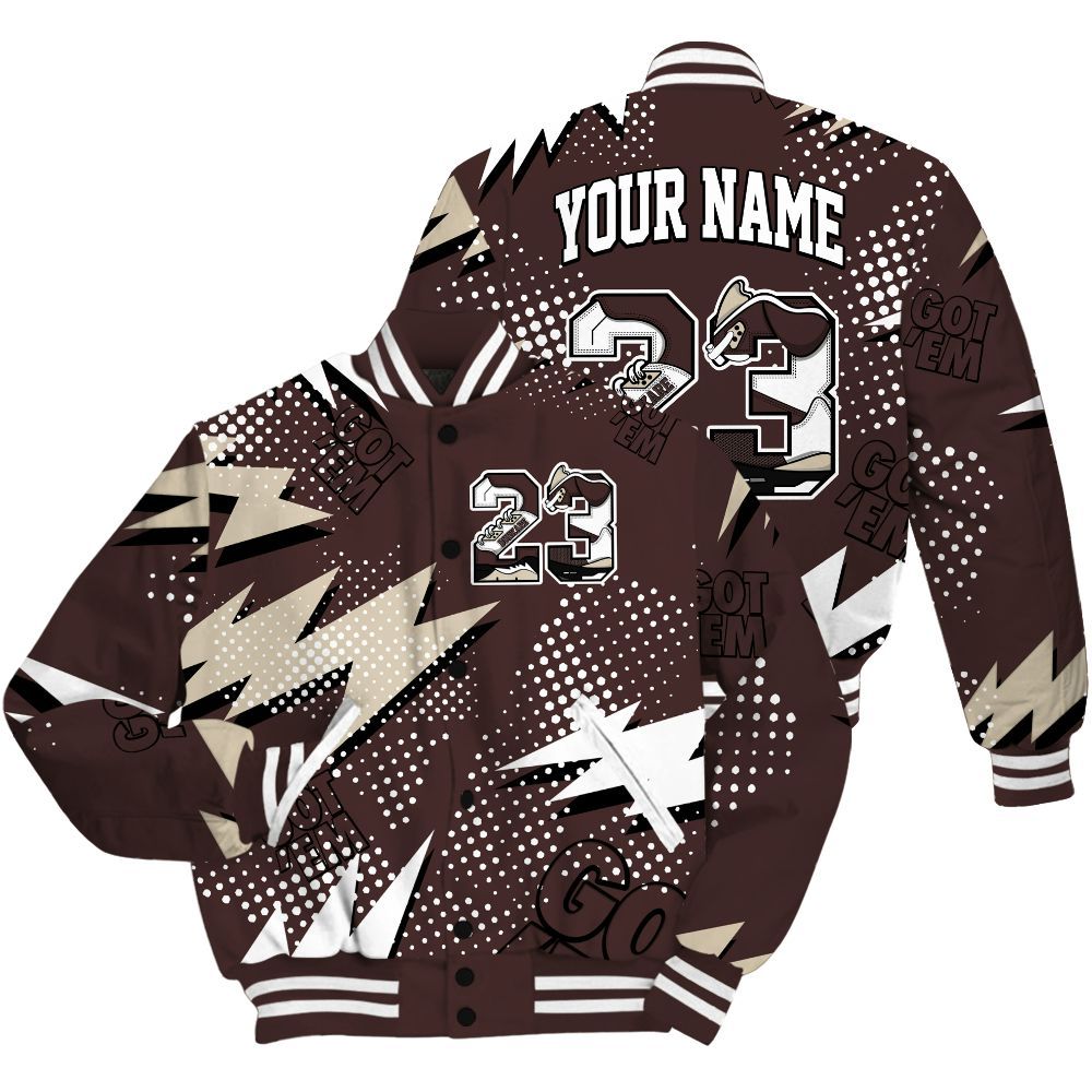 Varsity Jacket To Match Burgundy Crush 3s Shirt, Custom Name Number 23 5s All Over Print
