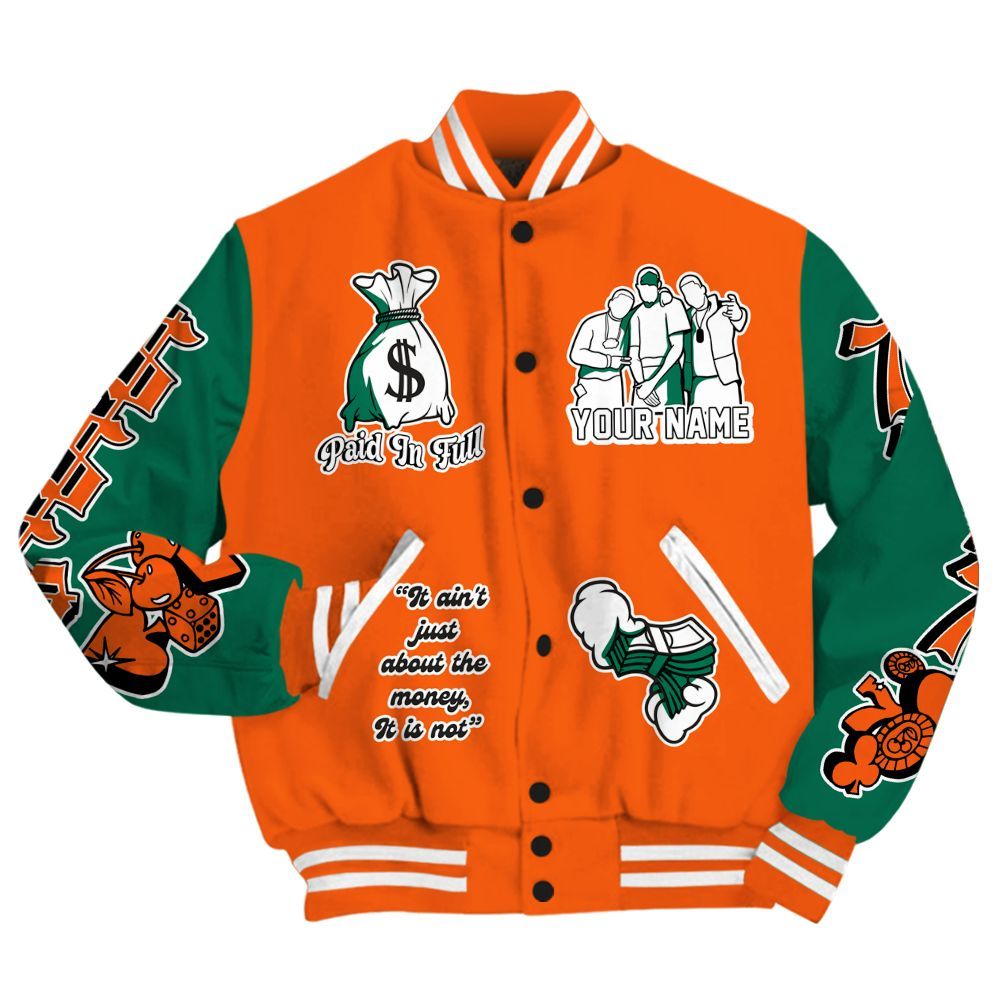 Varsity Jacket To Match SoleFly Sail Gorge Green 3s - Paid In Full Baseball Varsity Jacket Custom Name All Over Print