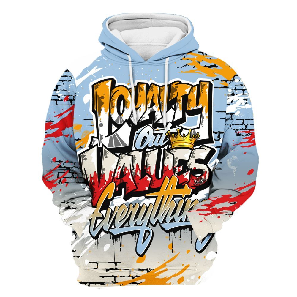 Hoodie To Match Retro High OG Pale Ivory Psychic Blue 1s - Values Of Loyalty Drip All Over Print