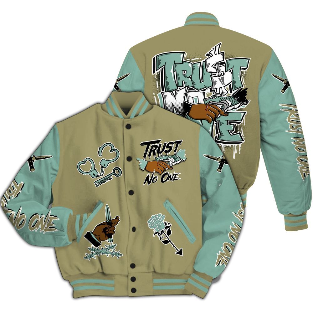 Varsity Jacket To Match Dunk Low Suede Olive Aura - Trust No One Dripping All Over Print