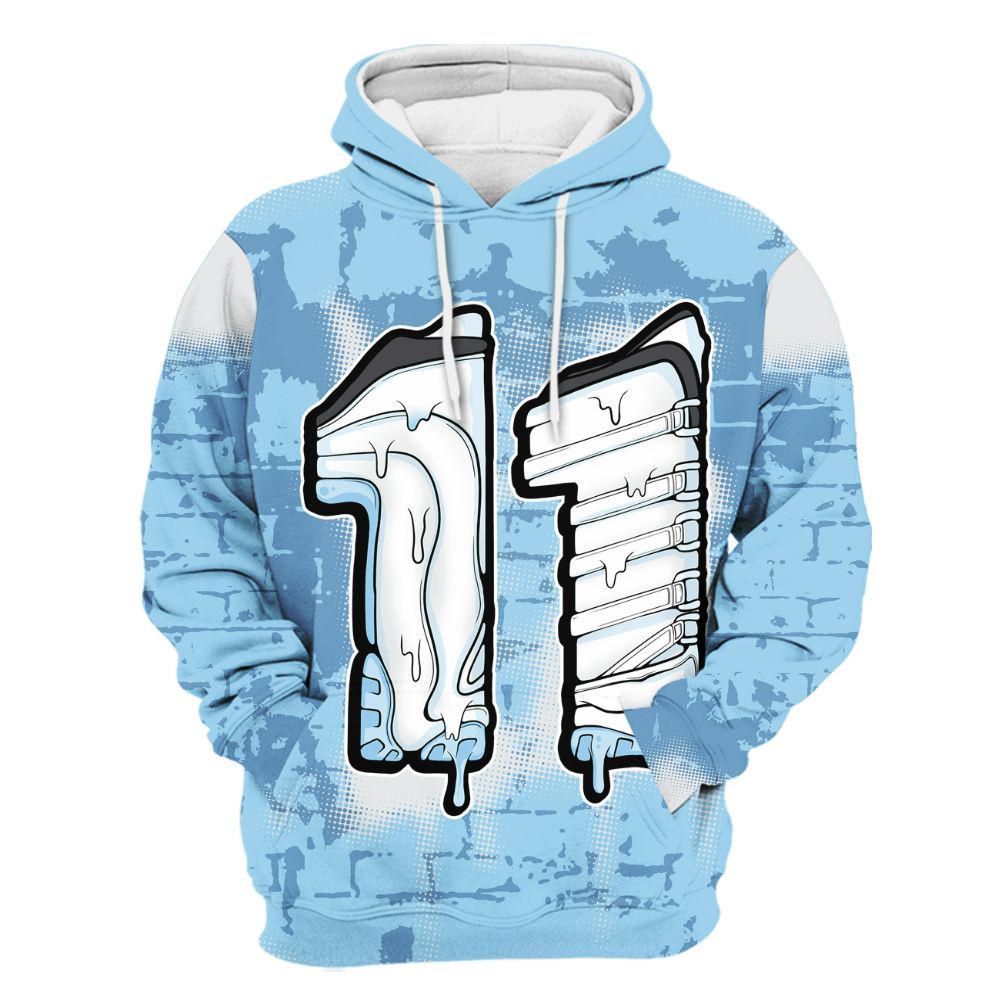 Hoodie To Match Legend Blue 11s - No.11 Drip Graphic  Custom Name All Over Print