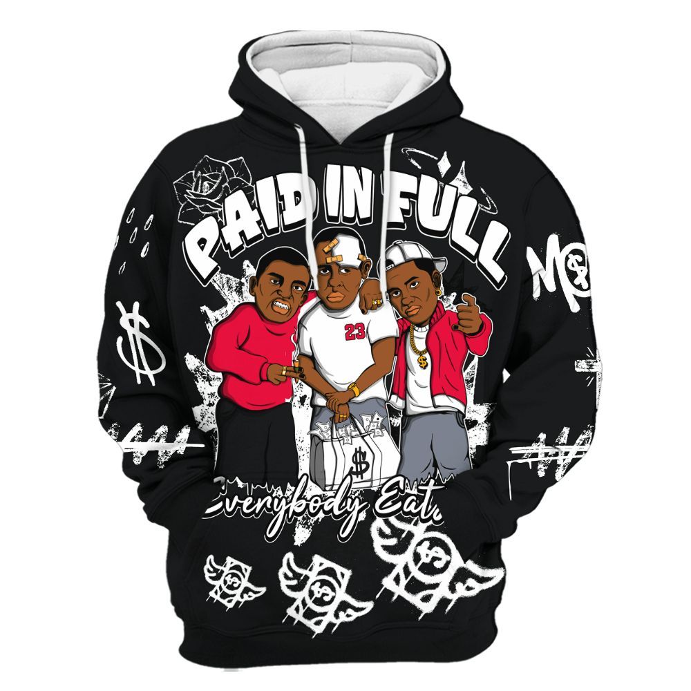 Hoodie To Match Mid Black Metallic 1s - Everybody Paid In Full Crayon All Over Print