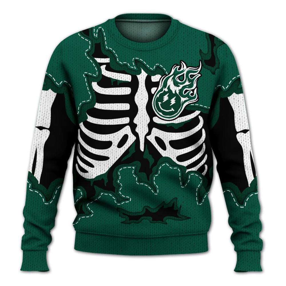 Knitted Sweater To Match Oxidized Green 4s - Skeleton Smiley Face