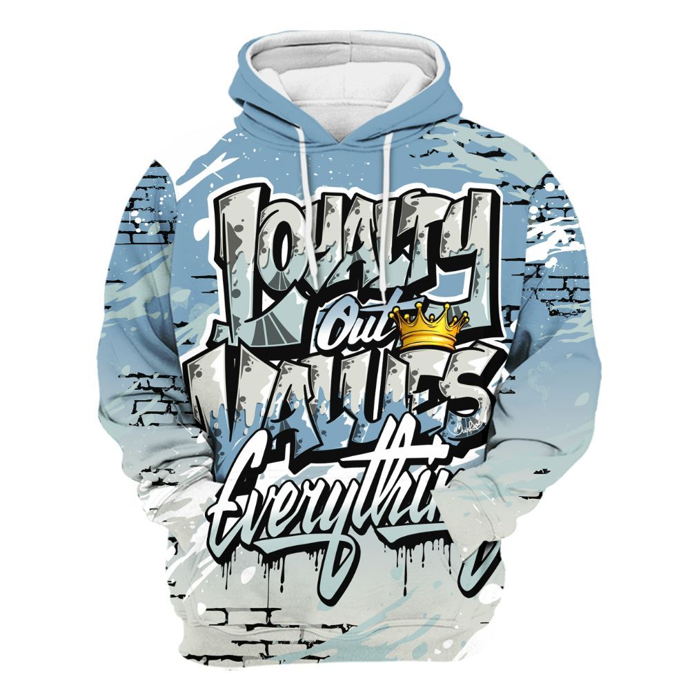 Hoodie To Match Denim Worn Blue 2025 4s - Values Of Loyalty Drip All Over Print