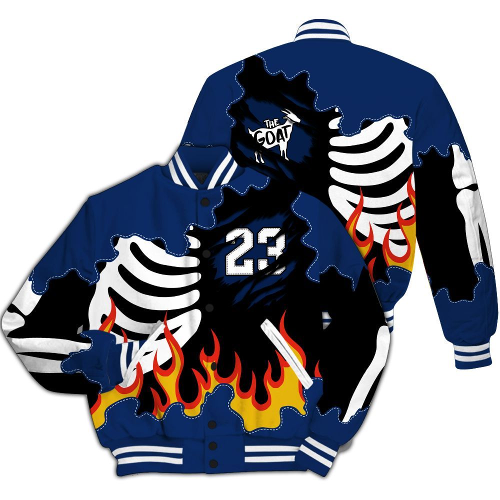 Varsity Jacket To Match High OG Deep Royal Blue 1s - Burning Skeleton 23 G.O.A.T All Over Print