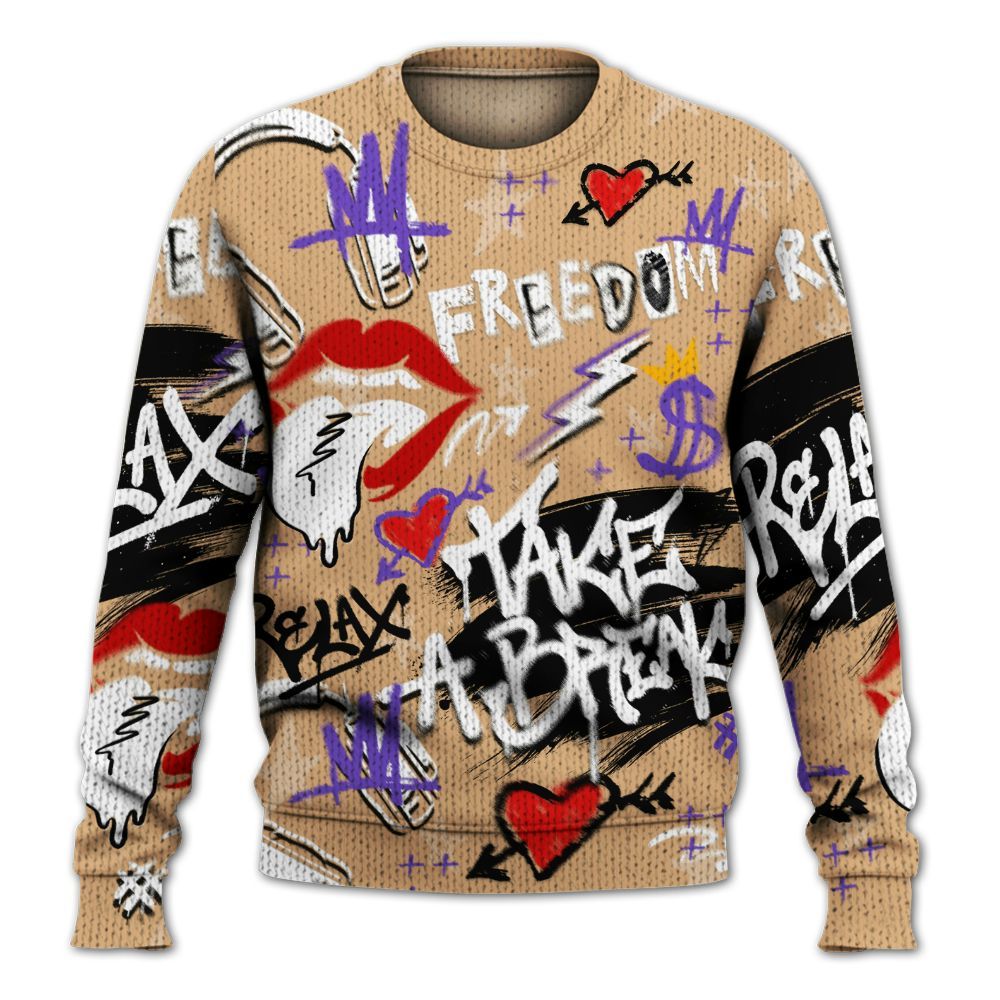 Knitted Sweater To Match SE Afrobeats 7s - Take Break Freedom Graffiti Streetwear