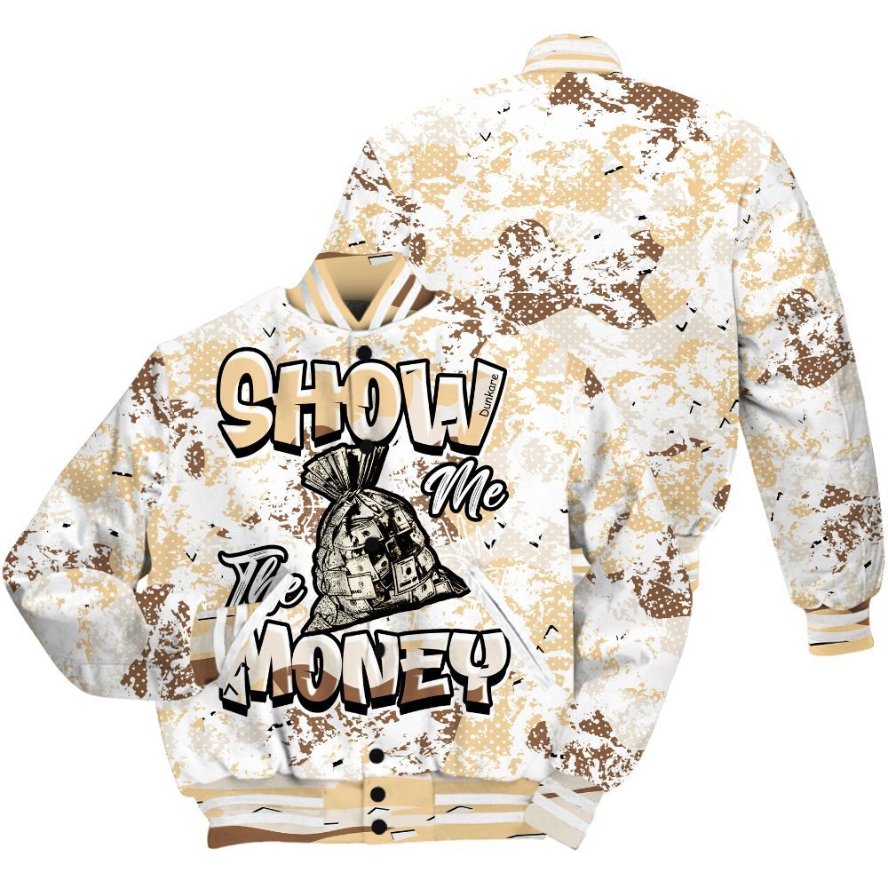 Varsity Jacket To Match Desert Camo 3s - Show Me The Money Retro All Over Print