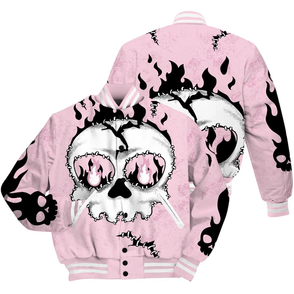 Varsity Jacket To Match Orchid 4s Shirt, Cracked Skull Stitches All Over Print